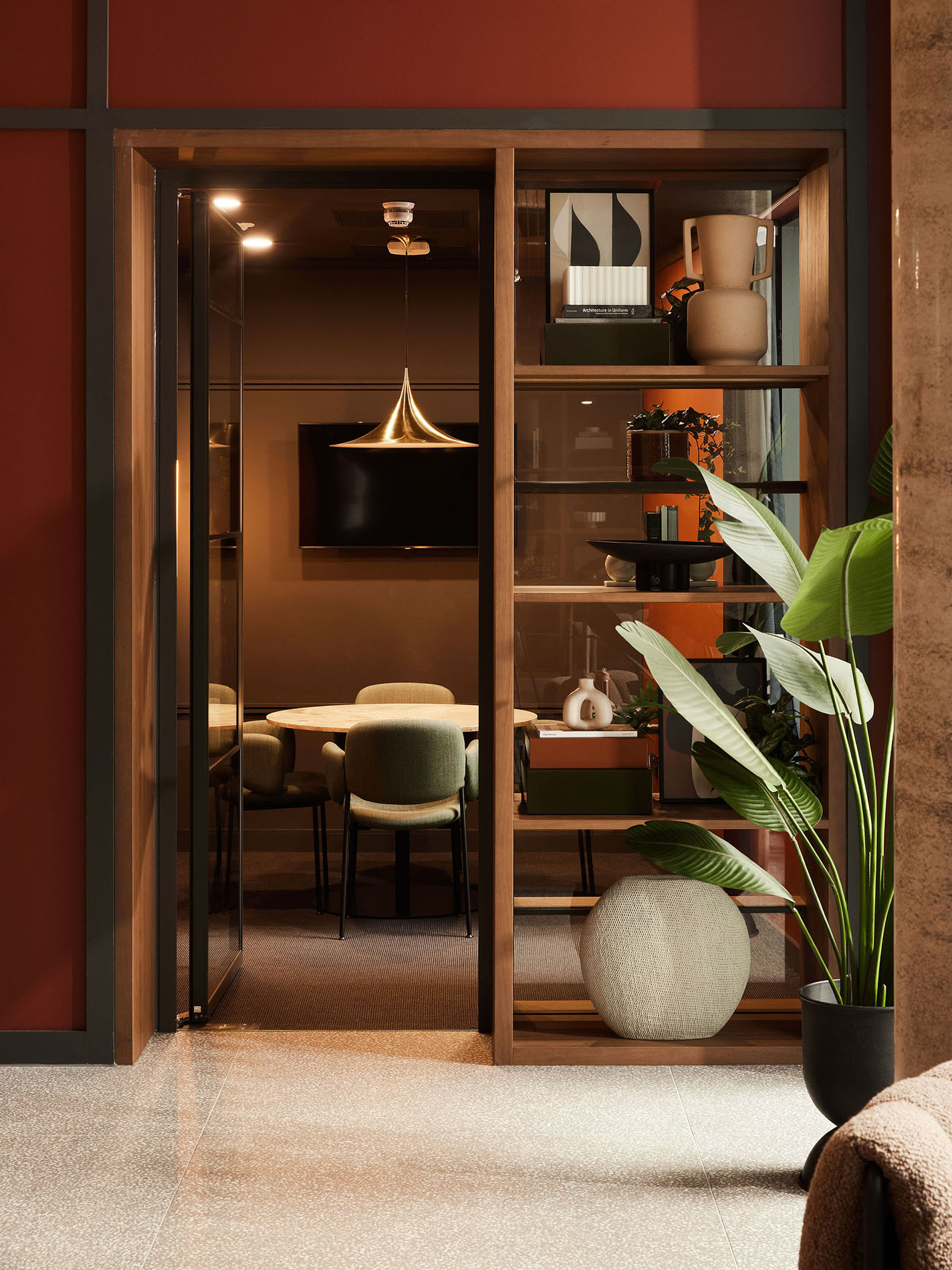 Meeting room with table and chairs Meeting room with table and chairs