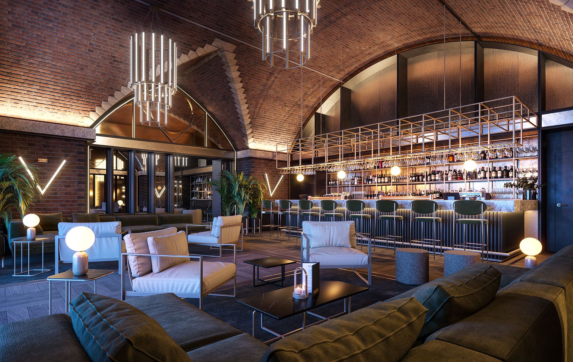 Bar area with tables and chairs Bar area with tables and chairs