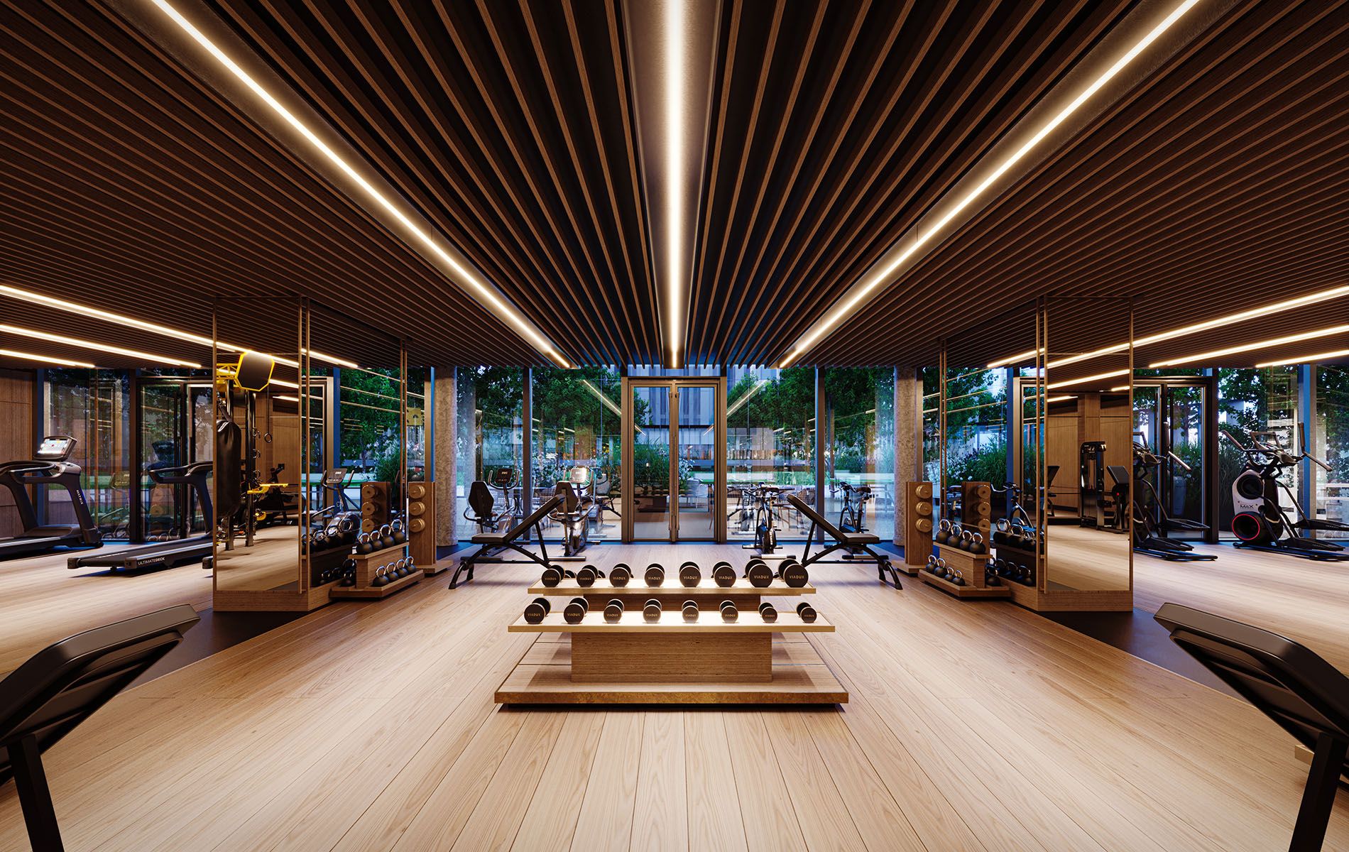 Gym with weights and exercise equipment Gym with weights and exercise equipment